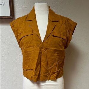 Anthropologie Cropped Utility Pullover top in an orange/mustard color